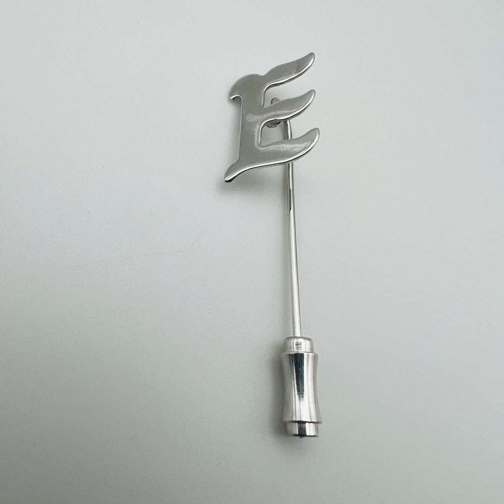 Vintage Letter E Stick Pin‎ Silver Tone Initial Monogram Lapel Brooch